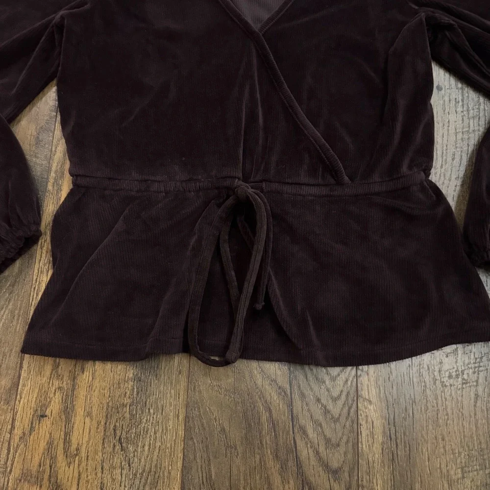 Madewell Velvet Wrap Peplum Top Plum Long Balloon Sleeve Small Dark Academia